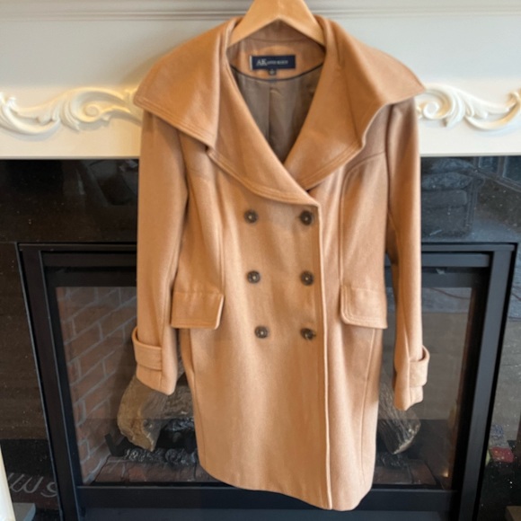 AK Anne Klein Wool Pea Coat Camel Winter Long - Picture 3 of 11